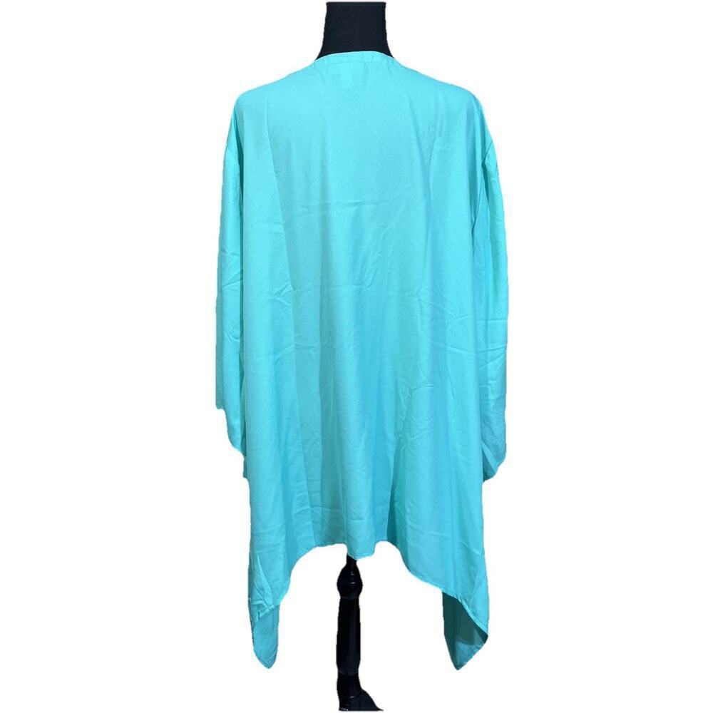 Catherines Button Up Tunic Top Women Size 3X Green SharkBite Hem Flowy - Picture 2 of 11
